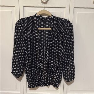 The Limited Black and White Relaxed Blouse with Mandarin Collar